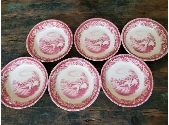 Set (6) AS-IS Homer Laughlin USA Currier & Ives 'Fox Hunting, Full Cry' Bowls