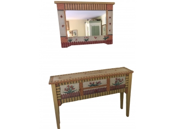 So Sweet! Painted Floral Console Table And Mirror Set