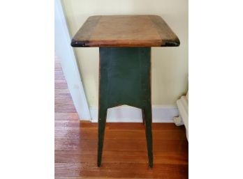 Perfect Distressed Green And Stained-Wood Plant Stand!