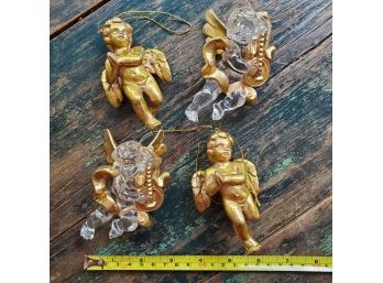 Set Of (4) Gold Cupid / Cherub Ornaments