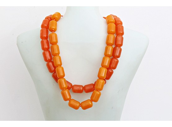Fun Pair Of Orange Beaded Tassel Necklaces