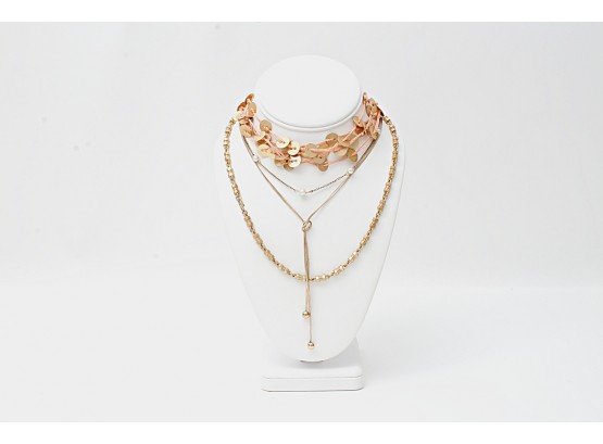 Four Gold Tone Fashion Necklaces, One Lydell NYC