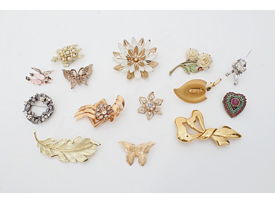 Fun Group Of Fourteen Costume Pins, Some Vintage