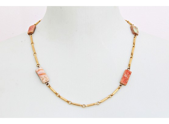 Orange Abalone And Gold-toned Bar Link Chain Necklace