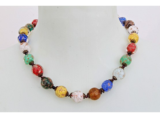 Vibrant Glass Bead Necklace With Metallic Accents