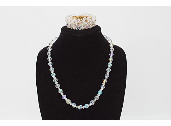 Stunning Austrian Crystal Necklace With Matching Accordion Bracelet