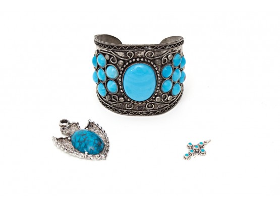 Indian Cuff Bracelet & Two Pendants