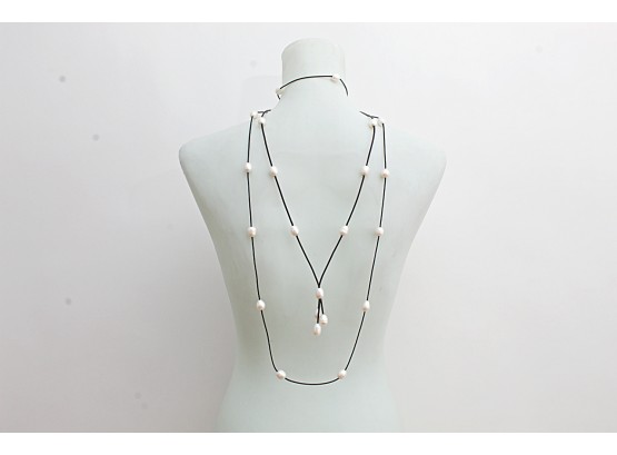Two Pearl & Leather Cord Necklaces
