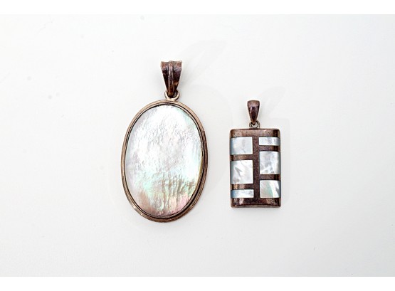 Two Mother Of Pearl Inlay  Sterling Silver Pendants