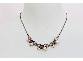 .835 Silver, Shell & Marcasite Necklace