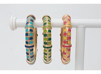Three Colorful Enamel Bangle Bracelets