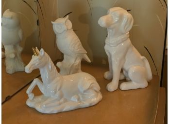 Three White Ceramic Animal Figures
