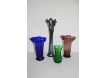 Four Colorful Art Glass Vases