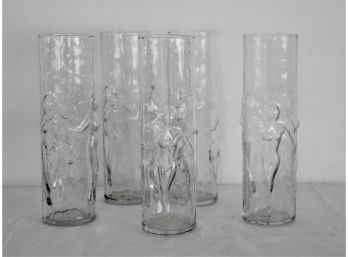 Set Of Five Art Deco Style Tall Clear Glasses