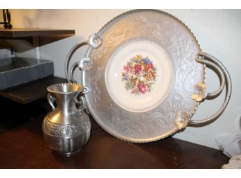 Pewter Urn &A Farberware Serving Tray