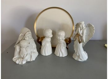Group Of Cream And Gilt Porcelain Figures Along With A  Lenox Plate