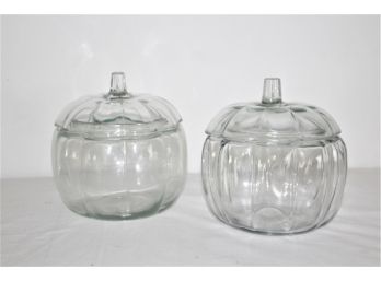 Two Clear Glass Gourd Jars With Lids