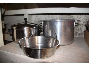 Two Cooking Pots And A Colander