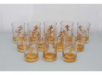 Set Of 12 Gilt Glasses With Angels By Culver, Made In The USA
