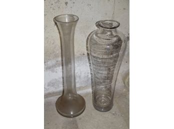 Two Tall Glass Vases -one Blanco