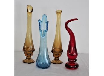 Group Of Four Art Glass Tall Vases