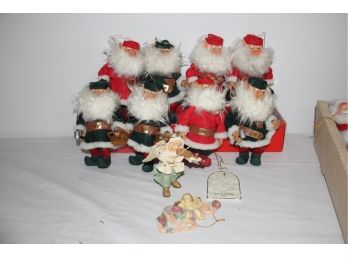 Group Of Ten Green And Red Santa's & Three Ornaments