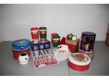 Fun Group Christmas Cookie Tins , Mugs Santa Signs & Napkin Holders