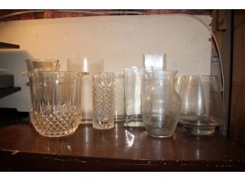 Group Of Ten Glass Flower Vases & Ice Bucket