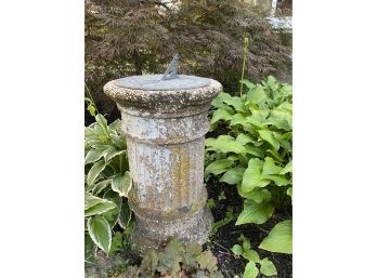 Antique • Concrete & Peastone Column Base Bronze Sundial • Father Time *
