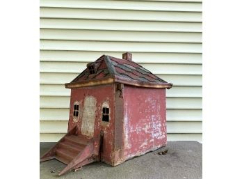 Vintage Folk Art • Mixed Mediums - Made From An Old Sign, Sheet Metal & Shingle • Whimsical House