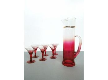 7 Pc Mid Century Blendo Pitcher And Glass Set .