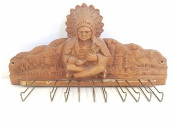 Vintage Burwood Niagra Falls Carved Resin Indian Tie Rack Hanger
