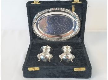Vintage Silver Plate Salt & Pepper Shaker Set With Tray - International Silver Co.