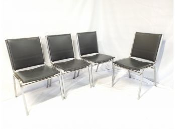 Four Vintage Galaxy Black & Chrome Stacking Chairs