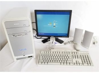 Sony Vaio Computer Tower, Keyboard, Mouse & Speakers With Dell Monitor
