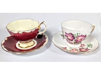 Wedded Set Of Fine China Tea Cups And Saucers By Royal Albert And Crown Royal With Vibrant Red Designs