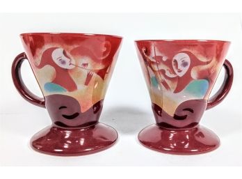 Pair Of Linda Frichtel 1999 Jazz Music Themed Espresso Cups