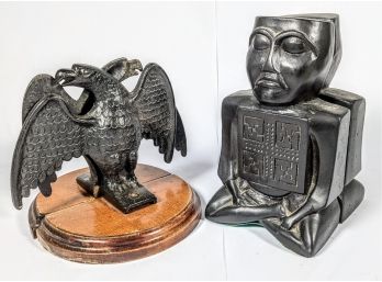 Pair Of Vintage Book Ends One Bald Eagle 6x3x6' And An Irish God 4x2x7'
