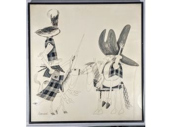 Cowboys By Diamond A Drawing Framed In Glass