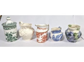 Wedded Set Of 5 English Bone China Pitchers From Royal Crown Derby, Spode, And More