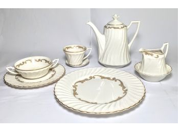 Set Of Fine China Dinner Plates Tea Cups And Saucers A Coffee Pot And Soup Bowls By Syracuse