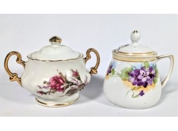 Wedded Pair Of Fine China Covered Sugar Bowl And A Cream Pitcher By Royal Sealy And Nippon