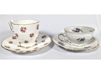 Wedded Set Of Fine China Tea Cups And Saucers By Ansley And Winterling Bavaria With Small Floral Patterns