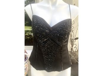 Vintage Black Satin With The Right Amount Of Glitter On This Spaghetti Strap Black Tie Tank