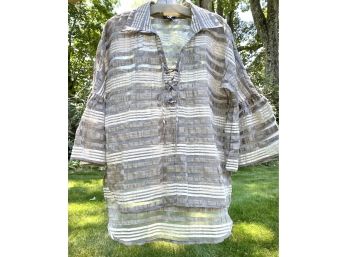 W By Worth Shimmering Sheer Mid Length Sleeve Blouse, Would Make For A Stunning Beach Cover-up! Size Small