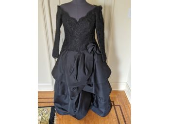 Vintage Black Satin And Lace Evening Gown, - Custom Made