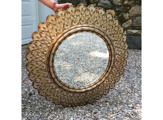 Very Large Round Gold Leaf / Gilt Mirror GREAT Decorator Piece 'Ballard Designs'