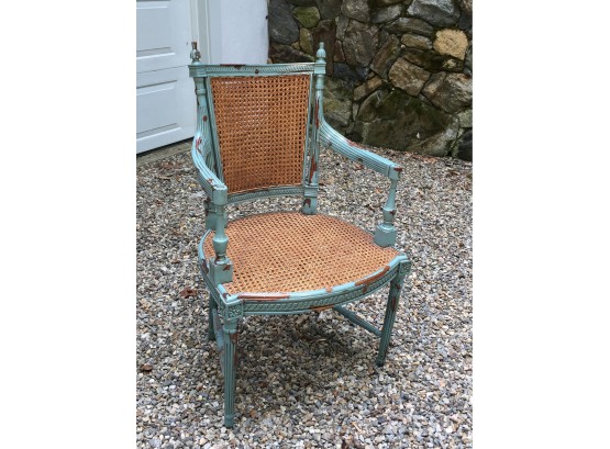 Incredible Louis XV Style 'Sky Blue' Arm Chair - GREAT Paint - Perfect Caning WOW !