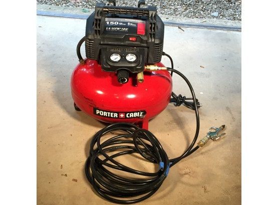 Excellent Quality PORTER CABLE 150 PSI / Six Gallon 'Pancake' Compressor LIKE NEW ! (Extra Long Hose)