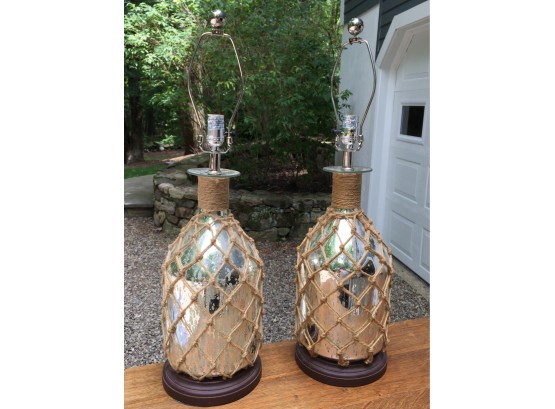 Fabulous Pair Large 'Mercury Glass' Lamps W/Nautical Nets - $199 Retail Price (Each) BALLARD DESIGNS